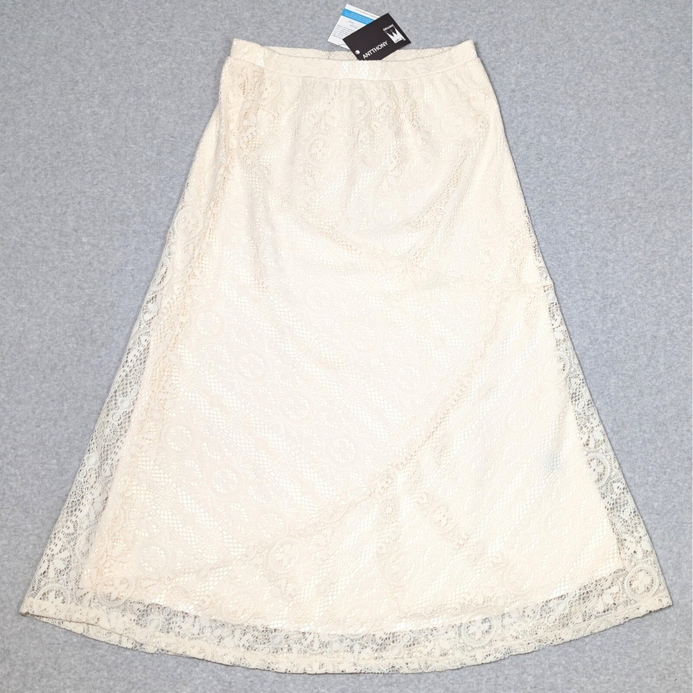 Anthony Original Floral Lace Maxi Skirt Size Medium Elastic Waist Lined Boho New